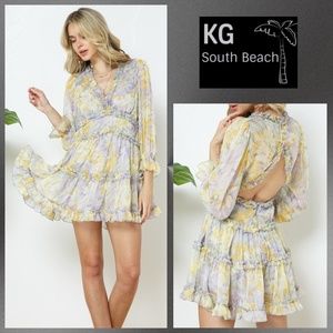 📌 DAVI & DANI Lux Sexy Open Diamond Back Tiered Ruffle Details Dress Deep V-Neck